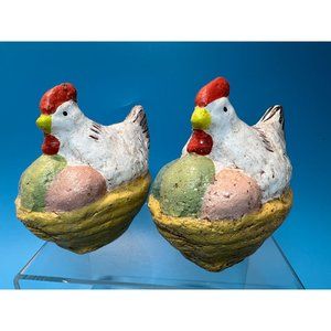 Teena Flanner's Chickens on Eggs Hand Painted Made Easter Artist Signed Set of 2